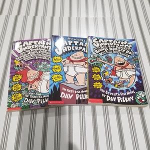 Book Bundle of Three Captain Underpants by Dave Pilkey Paperback Novels 1,3, & 7